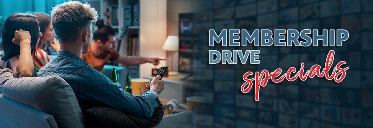 Membership Drive Specials with People watching tv.