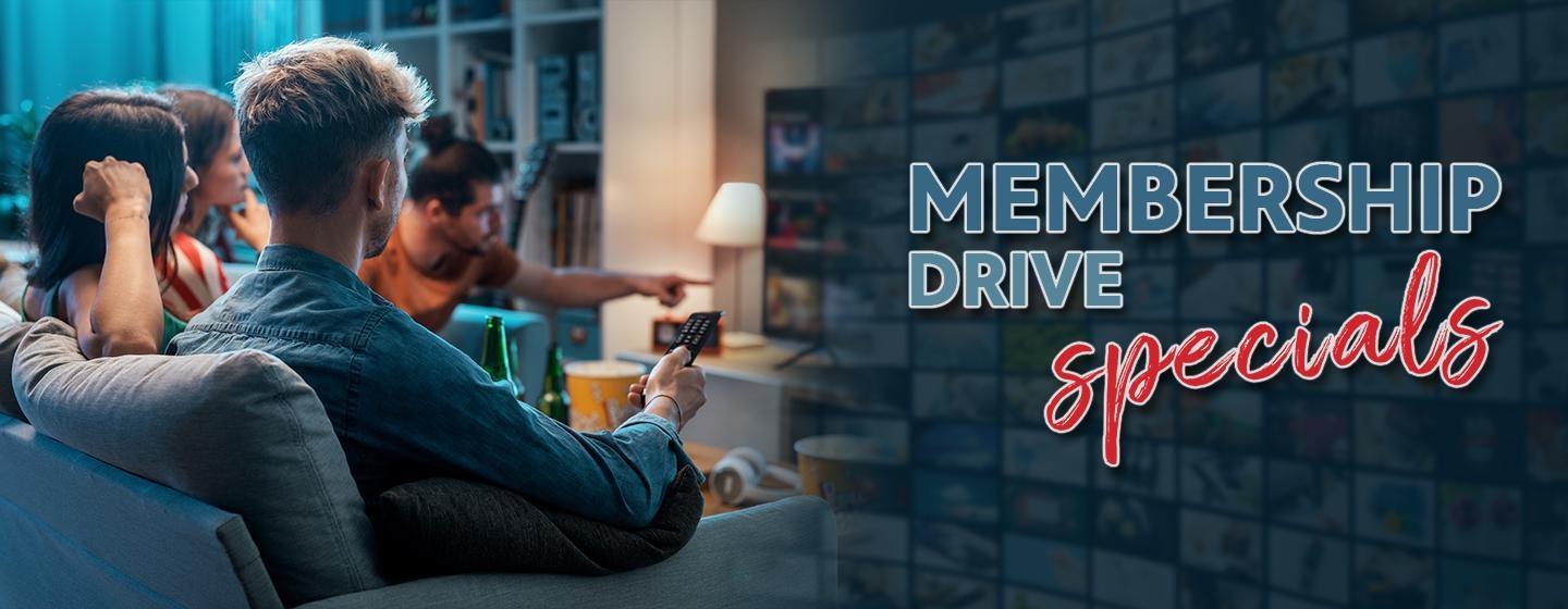 Membership Drive Specials with People watching tv.