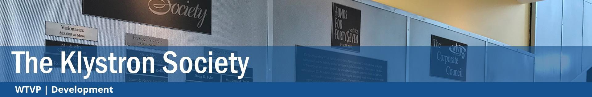 Header for the Klystron Society, Photo of Awards wall in WTVP Lobby