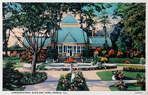 Water Color Postcard of the Conservatory, Glen Oak Park