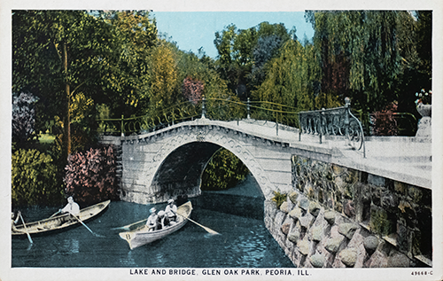 Water Color Postcard of the Lake and Bridge, Glean Oak Park