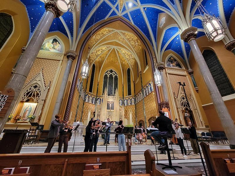 Peoria Symphony Orchestra in rehearsal at The Cathedral of Saint Mary of the Immaculate Conception.