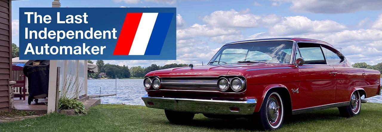 Last Independent Automaker logo over a photo of an vintage car