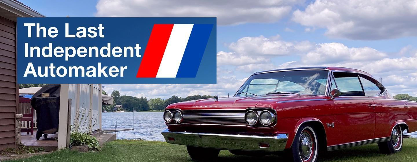 Last Independent Automaker logo over a photo of an vintage car