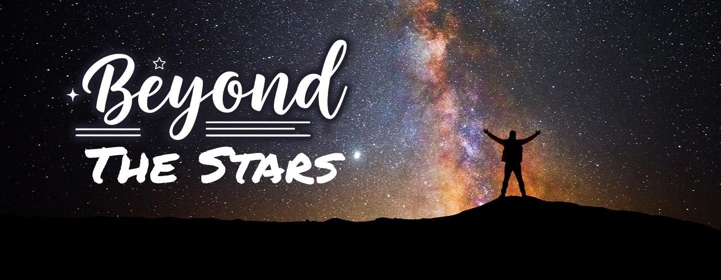 A silhouette of a man against a starlit sky with the text "Beyond the Stars"
