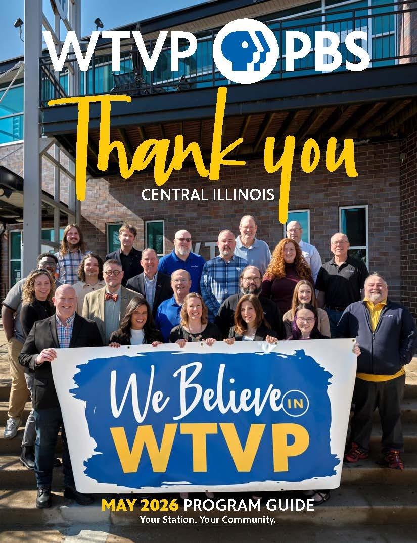 WTVP staff standing in front of the station with Thank You printed above their heads.