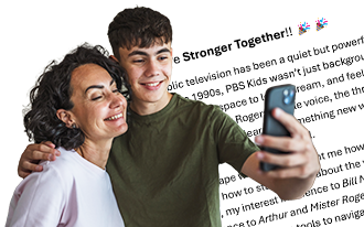 A mom and son taking a selfie.