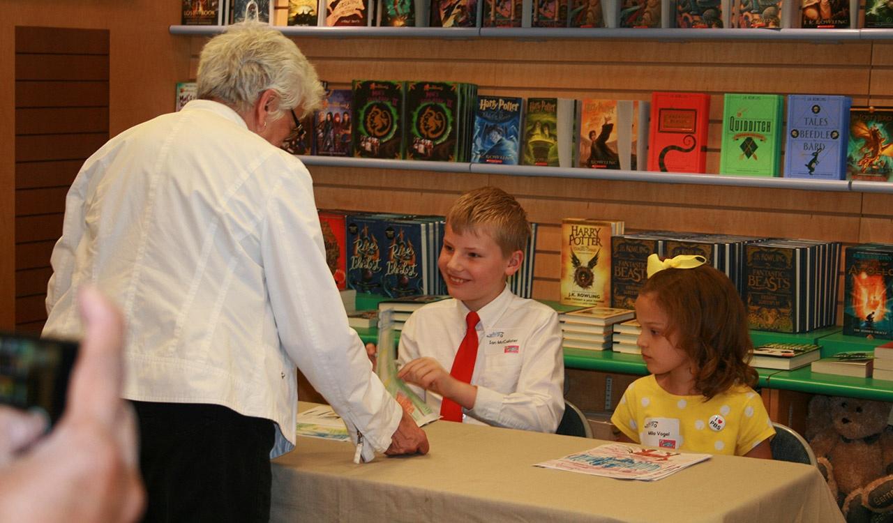 Ian and Mila at the book-signing table at Barnes and Noble