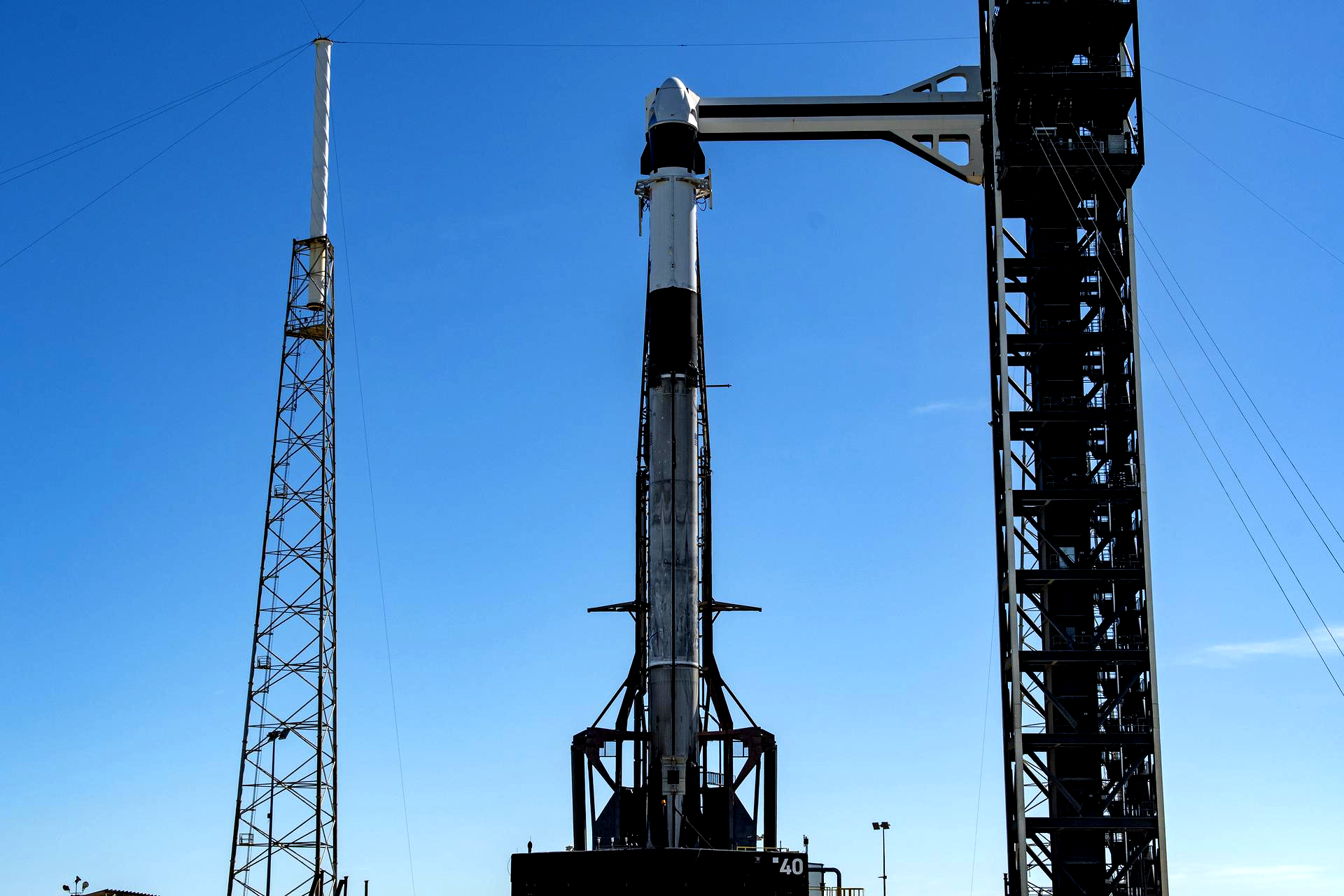 The SpaceX Falcon 9 rocket slated to launch NASA’s SpaceX Crew-13 mission is vertical on the launch pad at Space Launch Complex 40 at Cape Canaveral Space Force Station in Florida on Sunday, Sept. 27, 2026.
