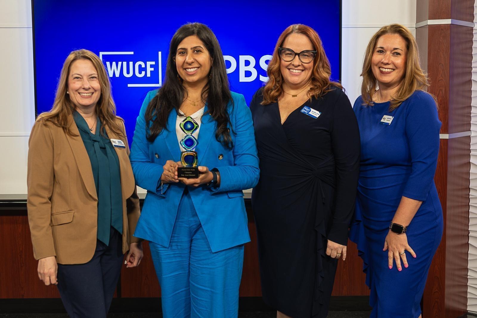 Rep. Anna Eskamani accepts the 2024 Public Media Champion Award