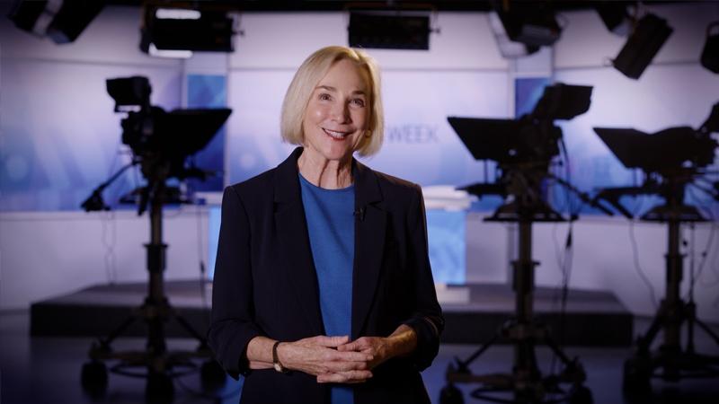 Mare Mazur standing in the Vegas PBS broadcast studio
