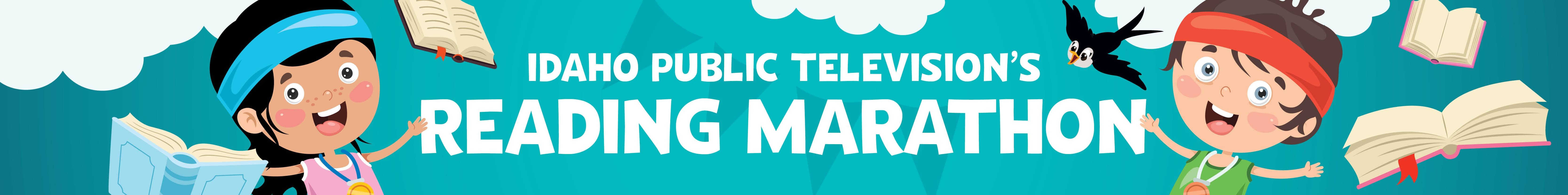 Two kids excited with books around them for IdahoPTV's Reading Marathon