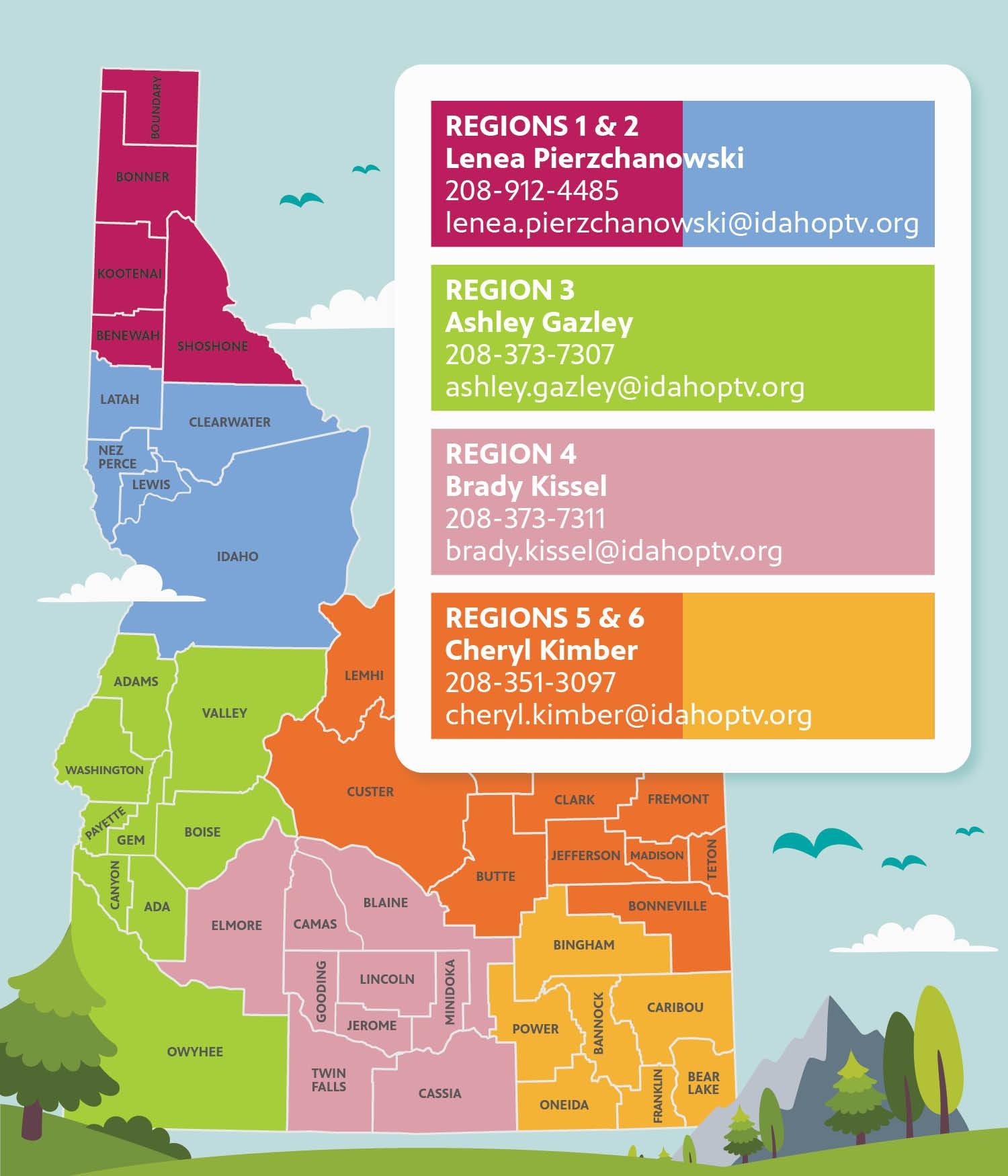 Map of Idaho sectioned by Education Specialist