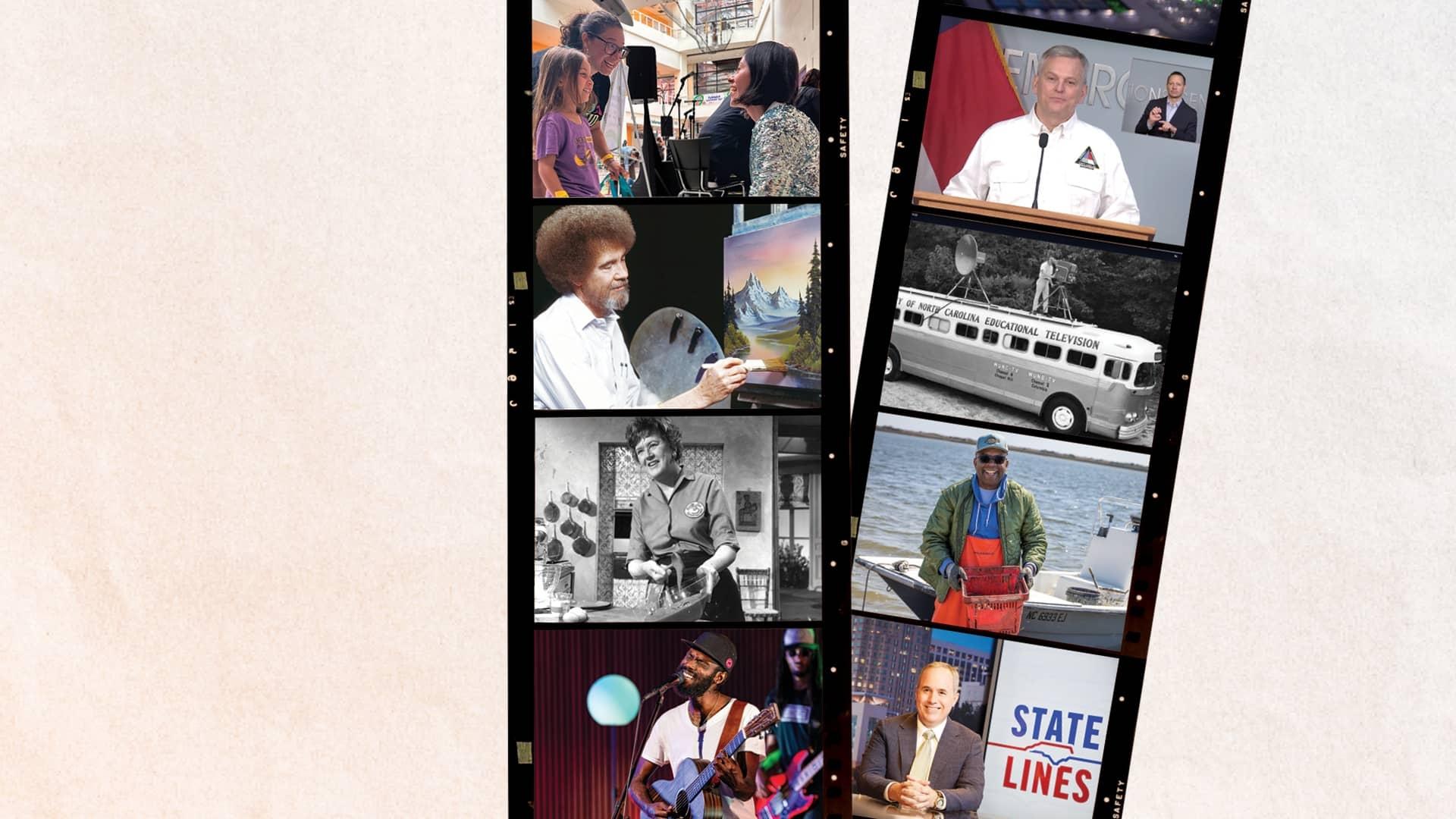 Film strips with mages from various PBS North Carolina programs on them.