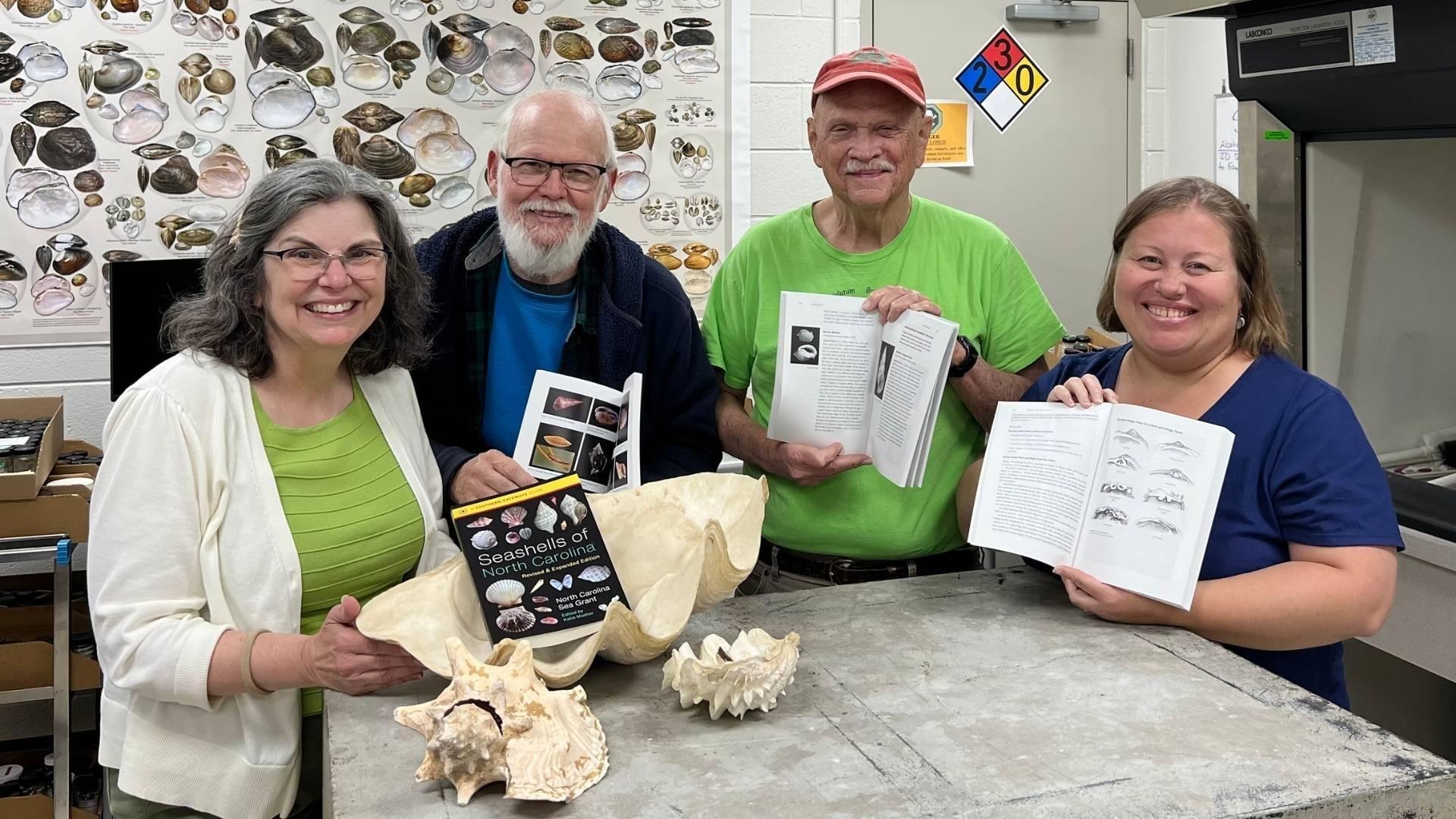 Authors of the NC Seashell Guide from left to right: Katie Mosher, Art Bogan, Ed Shuller and Erika Young