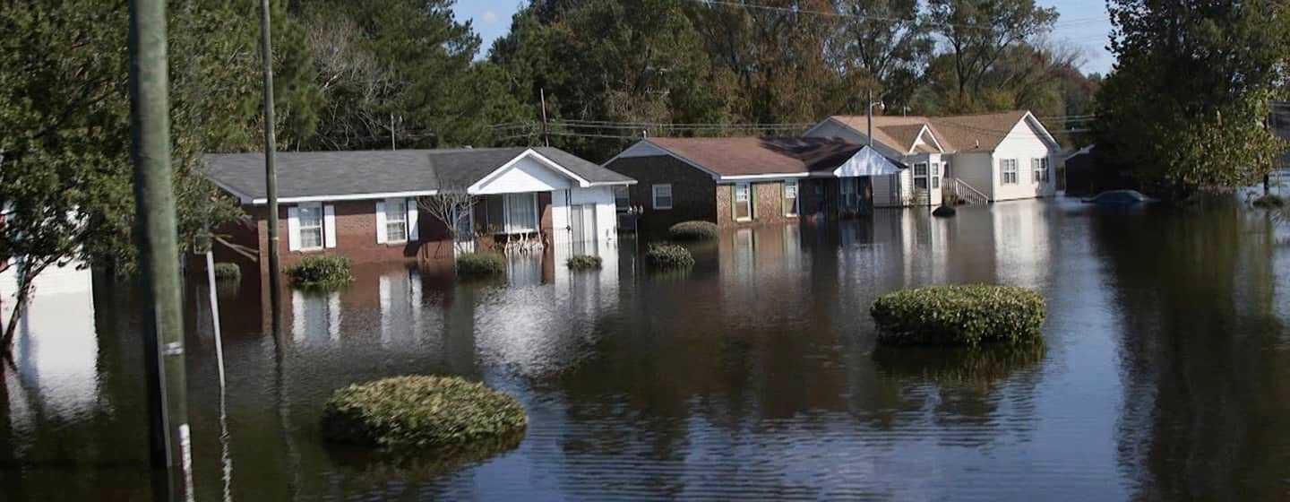 Houses with flooded road