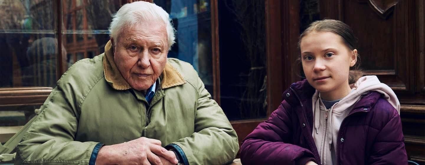 greta thubnberg on pbs nc sitting at table for interview