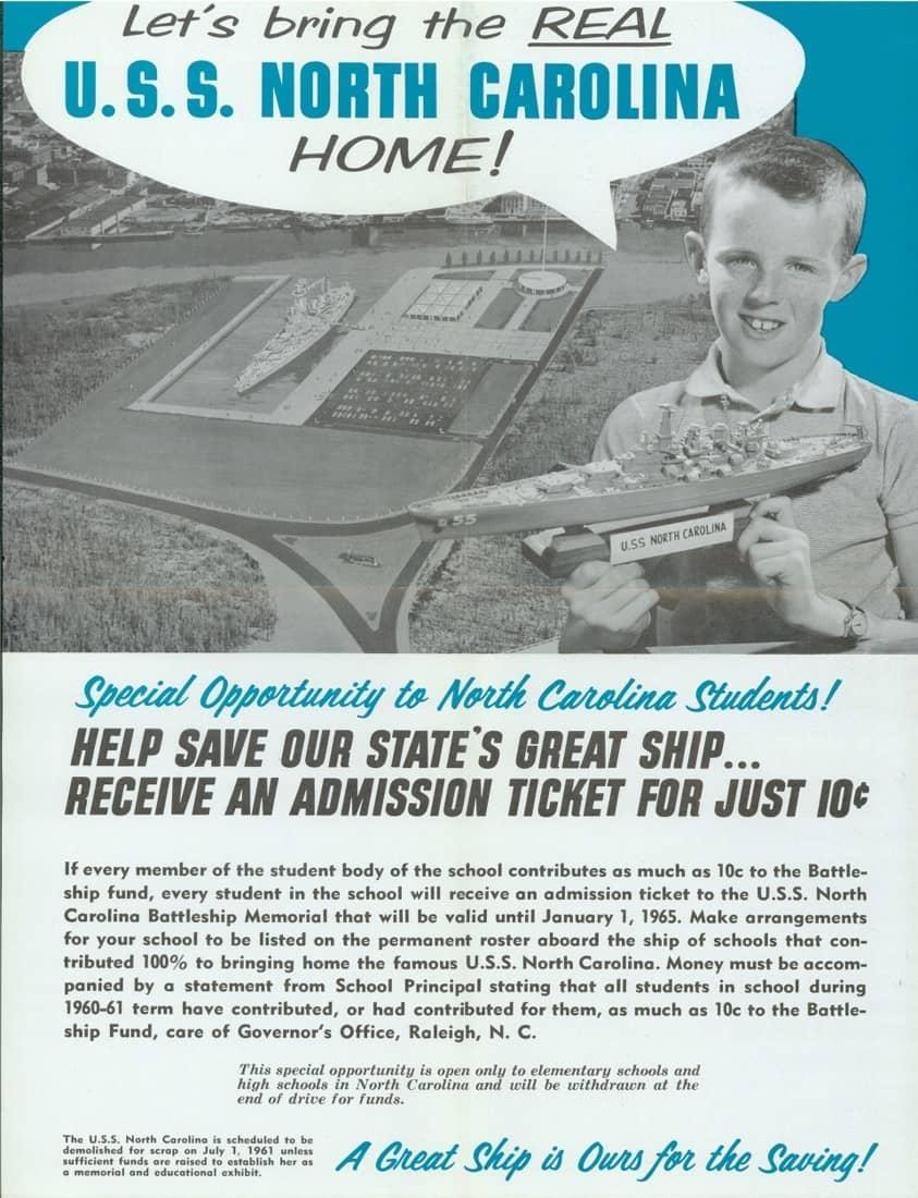 This flyer advertised a program that raised funds to bring the ship to North Carolina and engage a generation of North Carolinians in its fate.
