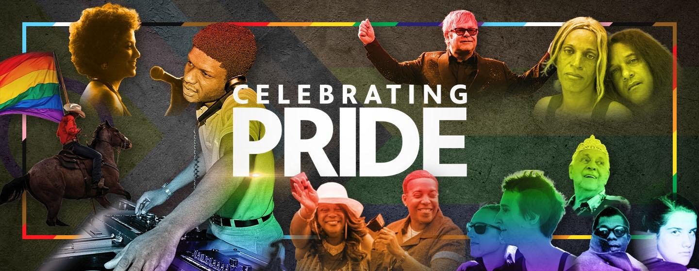 From top left, clockwise: Janis Ian - Janis Ian: Breaking Silence; Larry Levan - Disco: Soundtrack of a Revolution; Elton John - Elton John: The Million Dollar Piano; Mac Huffington, and Stallion - Aging with Pride; Unnamed subjects - ALWAYS LOOKING: TITUS BROOKS HEAGINS; Robert Clement - Independent Lens: Senior Prom; Unidentified Subject - The Committee; James Baldwin - American Masters James Baldwin: The Price of the Ticket; Narcissa Wright and unidentified - POV: Break the Game; Unidentified subject - Subcultured: How is the Gay Rodeo Different?