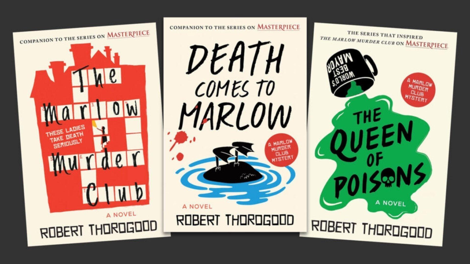 The three books in "The Marlow Murder Club" series, "The Marlow Murder Club," "Death Comes to Marlow" and "The Queen of Poisons."
