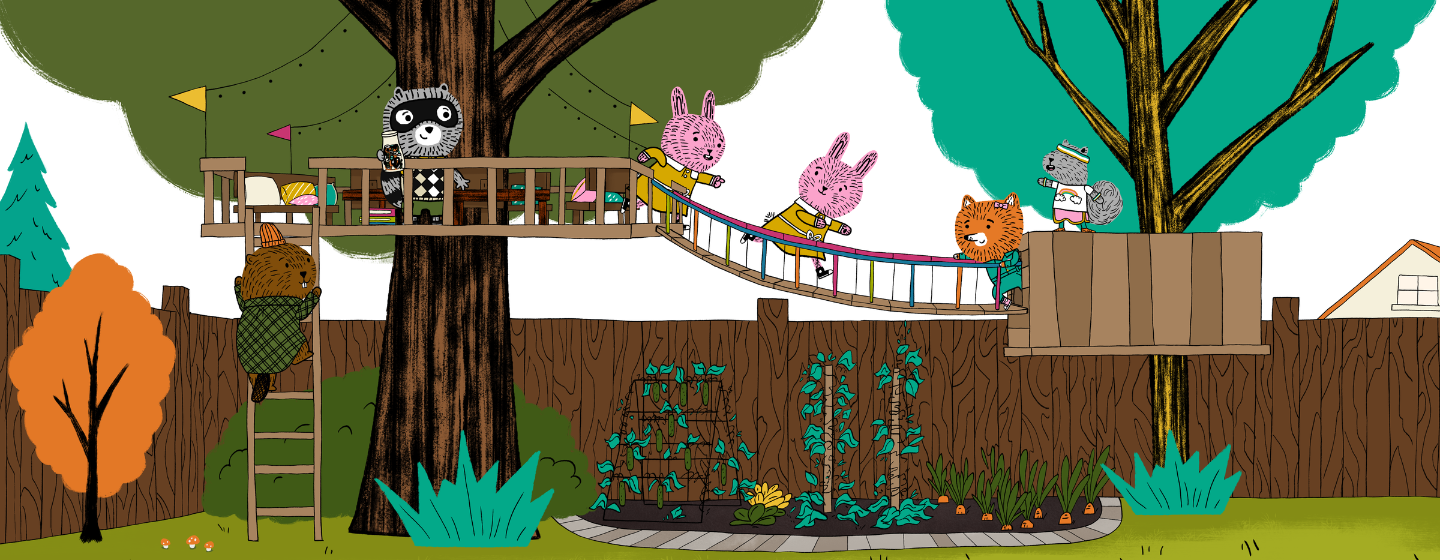 Carl the Collector and his friends on his treehouse.