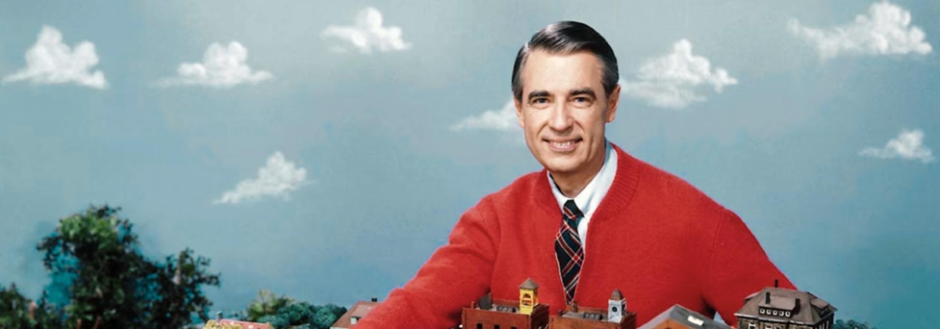 Fred Rogers in his signature red cardigan from "Mister Rogers' Neighborhood."