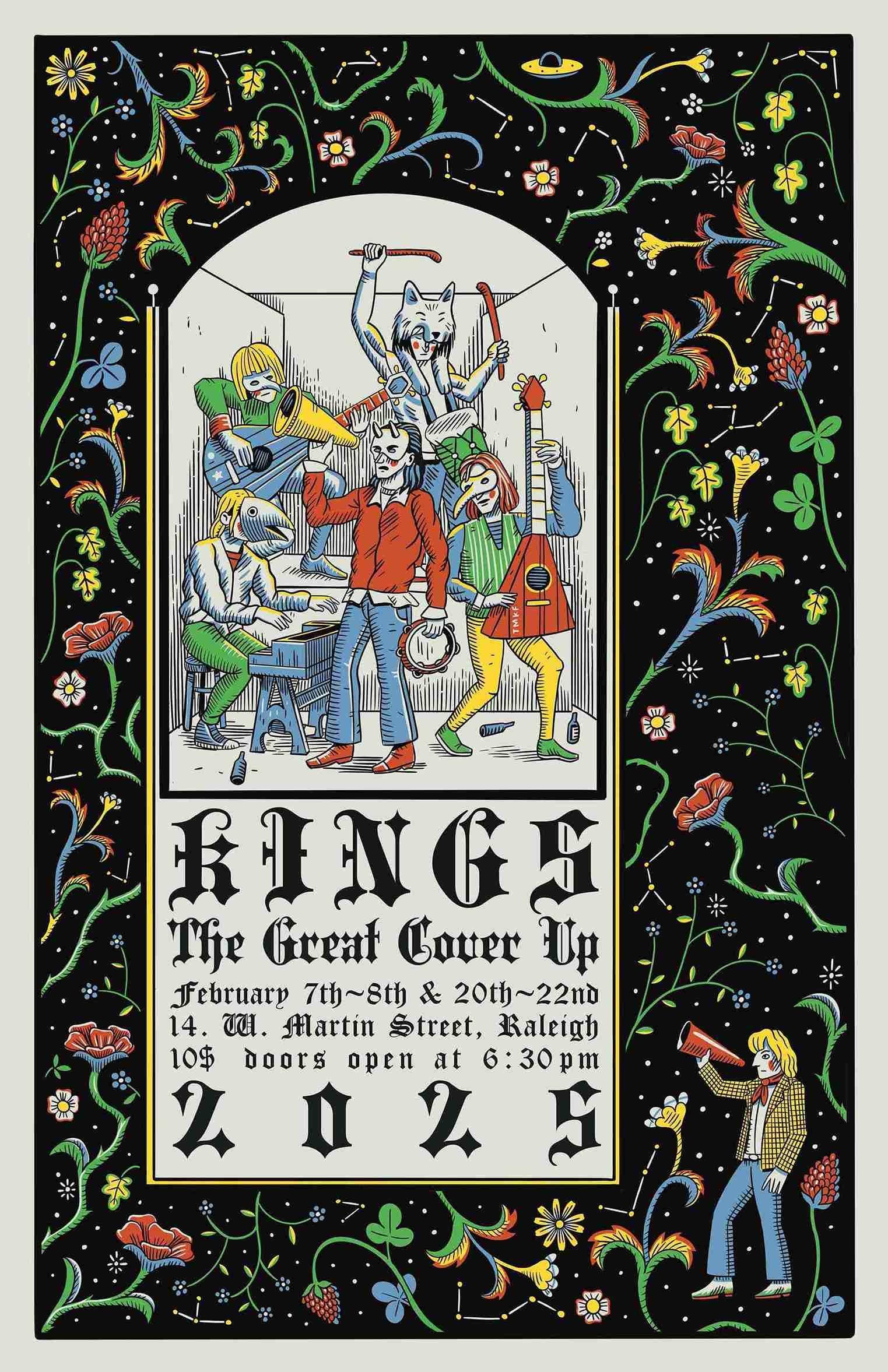 The poster for The Great Cover Up event in 2025 at Kings in Raleigh.