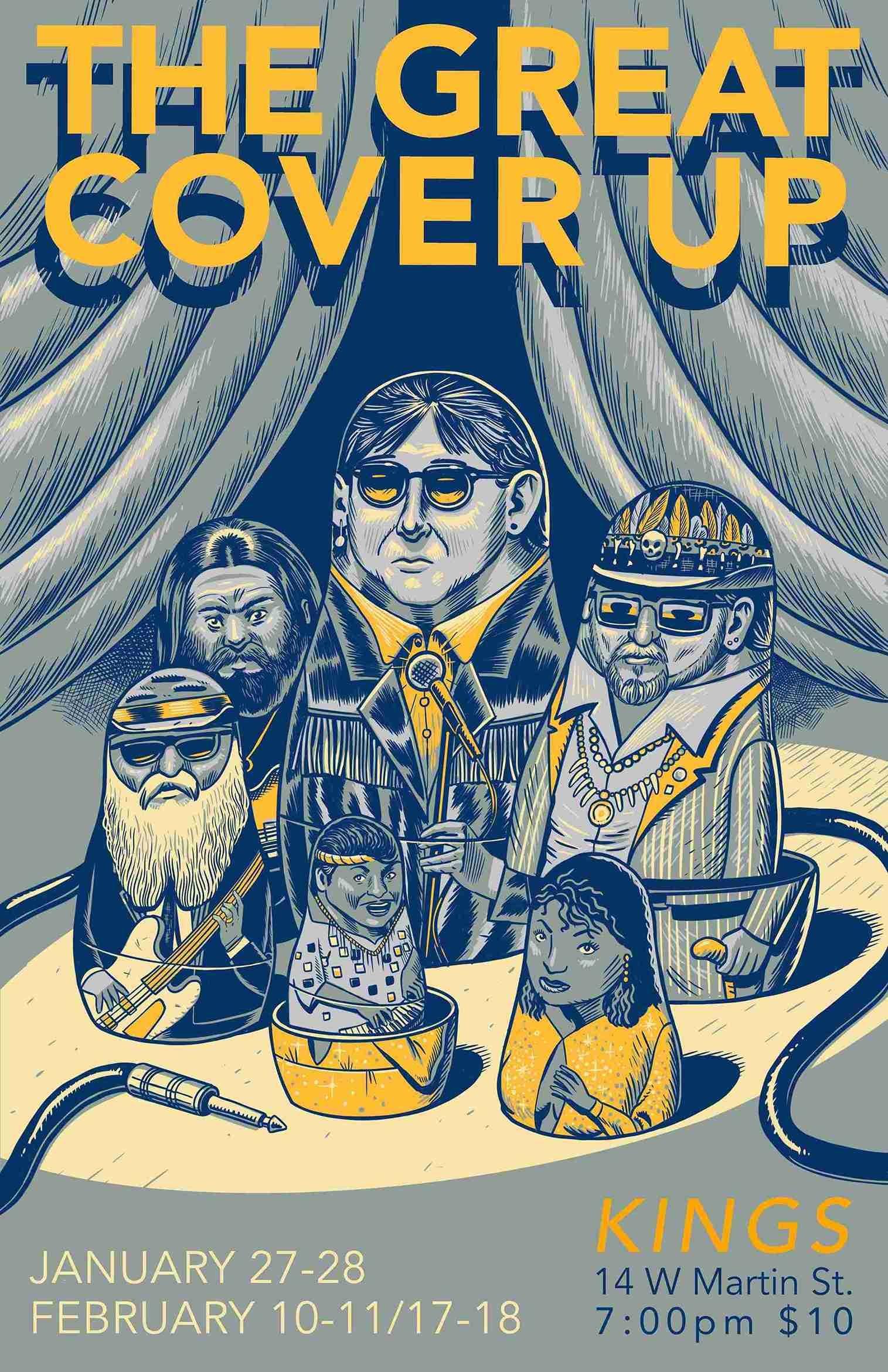 The poster for The Great Cover Up event in 2023 at Kings in Raleigh.