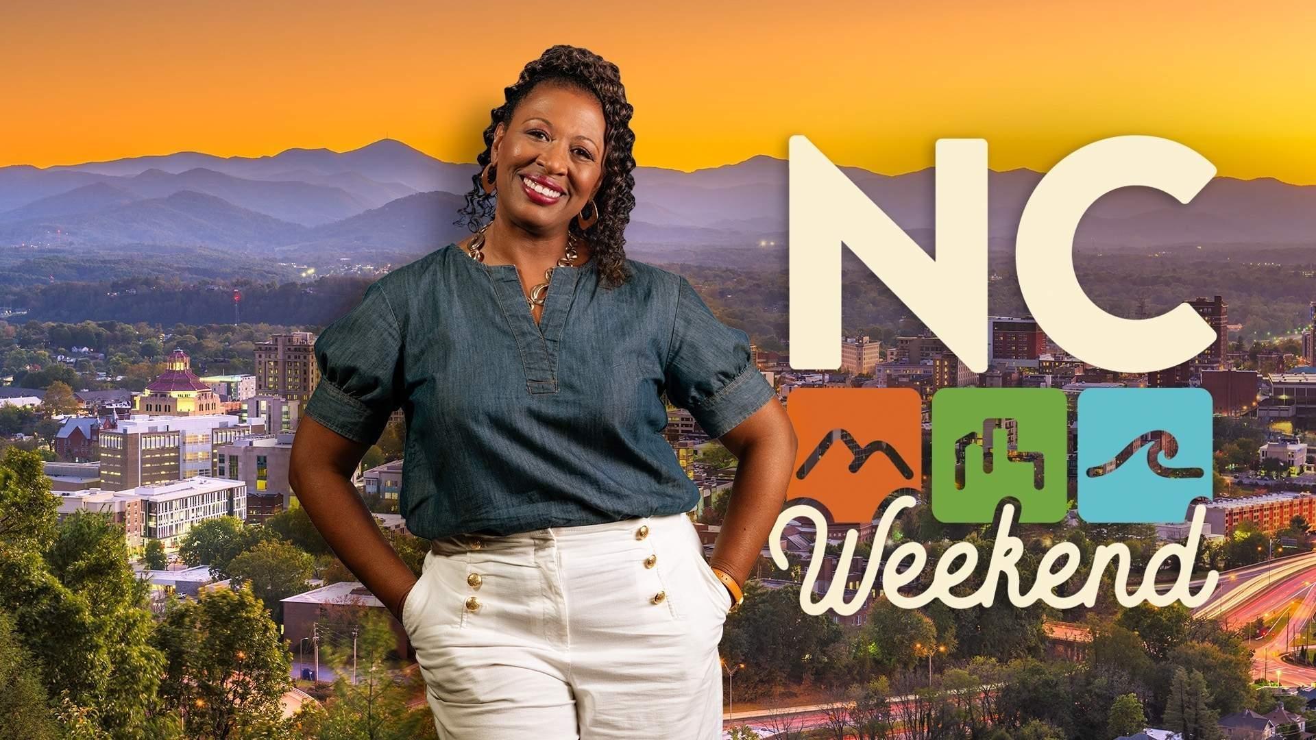 Host of NC Weekend Deborah Holt Noel next to the NC Weekend logo.