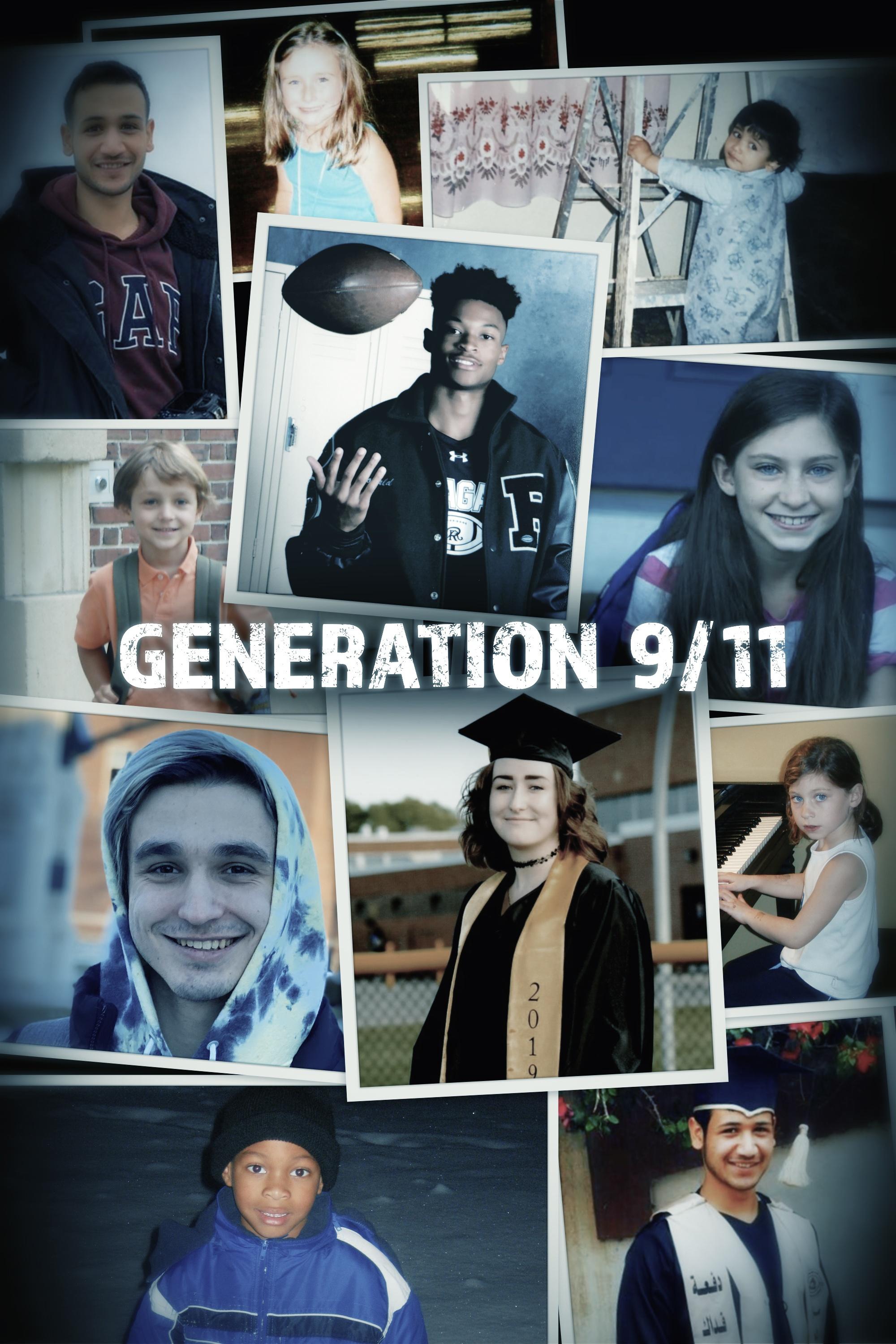 film poster for generation 9/11 featuring multiple photographs of various young individuals in the style of a family album.