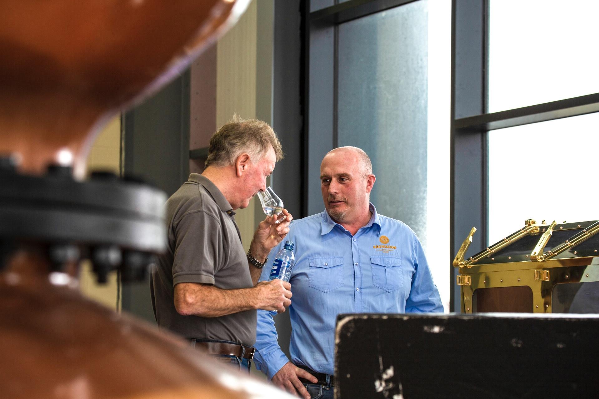 Jim McEwan noses Ardnahoe's "new make," the core spirit used to make whisky.