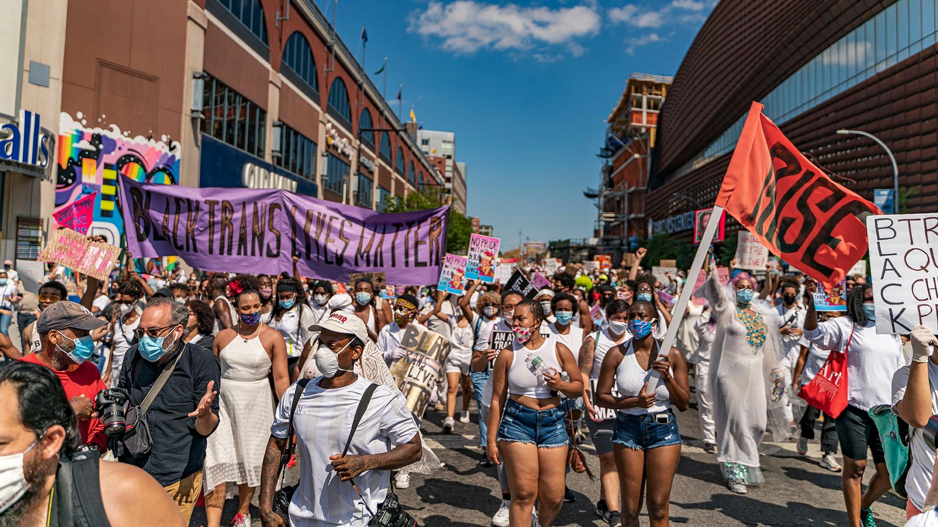 Women marching in Black Trans Lives Matter protest.