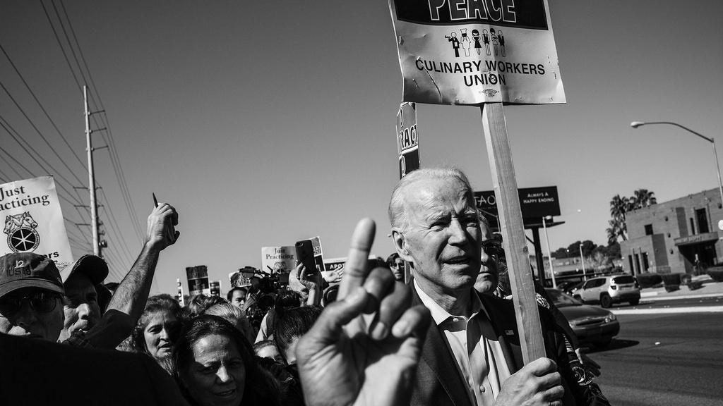Former Vice President Joe Biden attends a Culinary Union picket protest in Las Vegas.