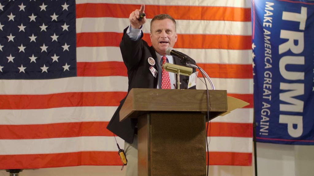 Tom Carroll, chairman of Lehigh Valley Tea Party, giving a speech at the Tea Party venue.