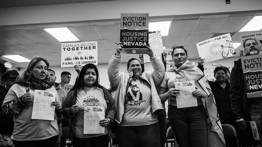 Make The Road Nevada members at a debate watch party ahead of the Nevada Caucuses.