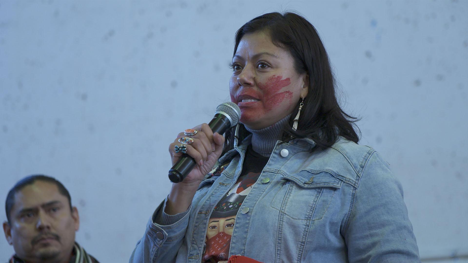 Image of Rep. Ruth Buffalo speaking at the 5th annual Missing and Murdered Indigenous Women March.
