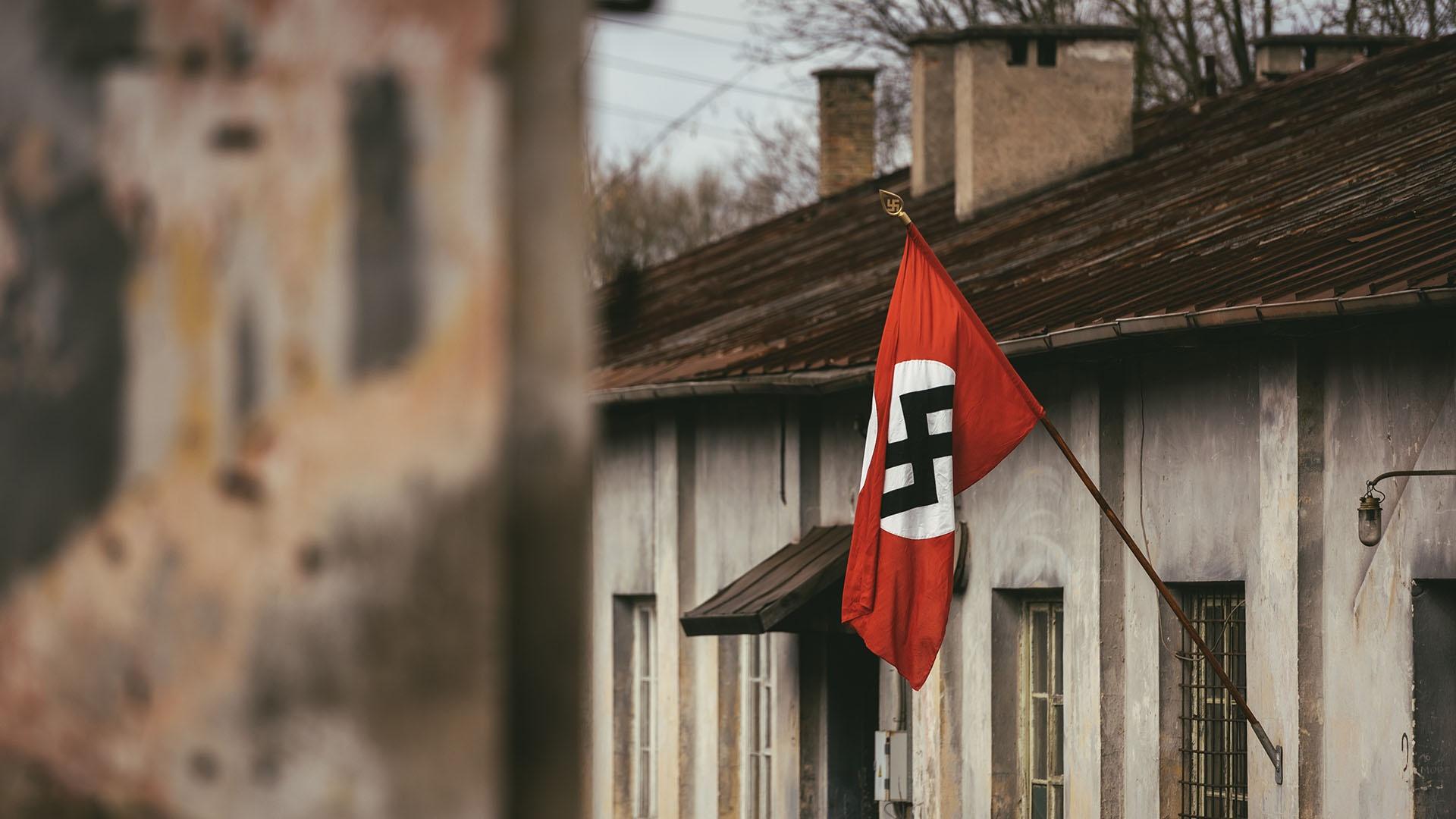 A swastika Nazi flag in Dachau Concentration Camp.