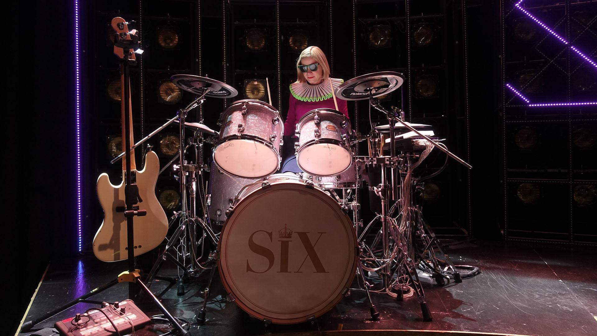 Lucy Worsley on the drums at "SIX the Musical."