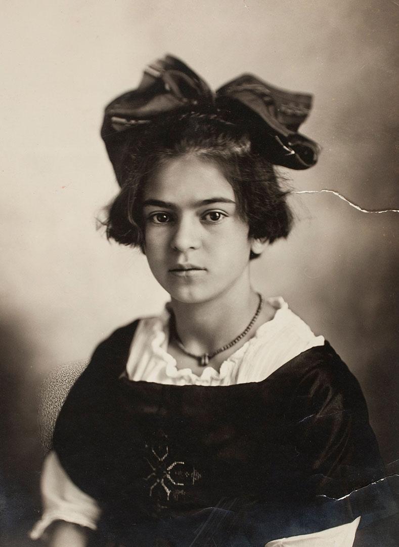 Black and white image of a 12-year-old Frida Kahlo