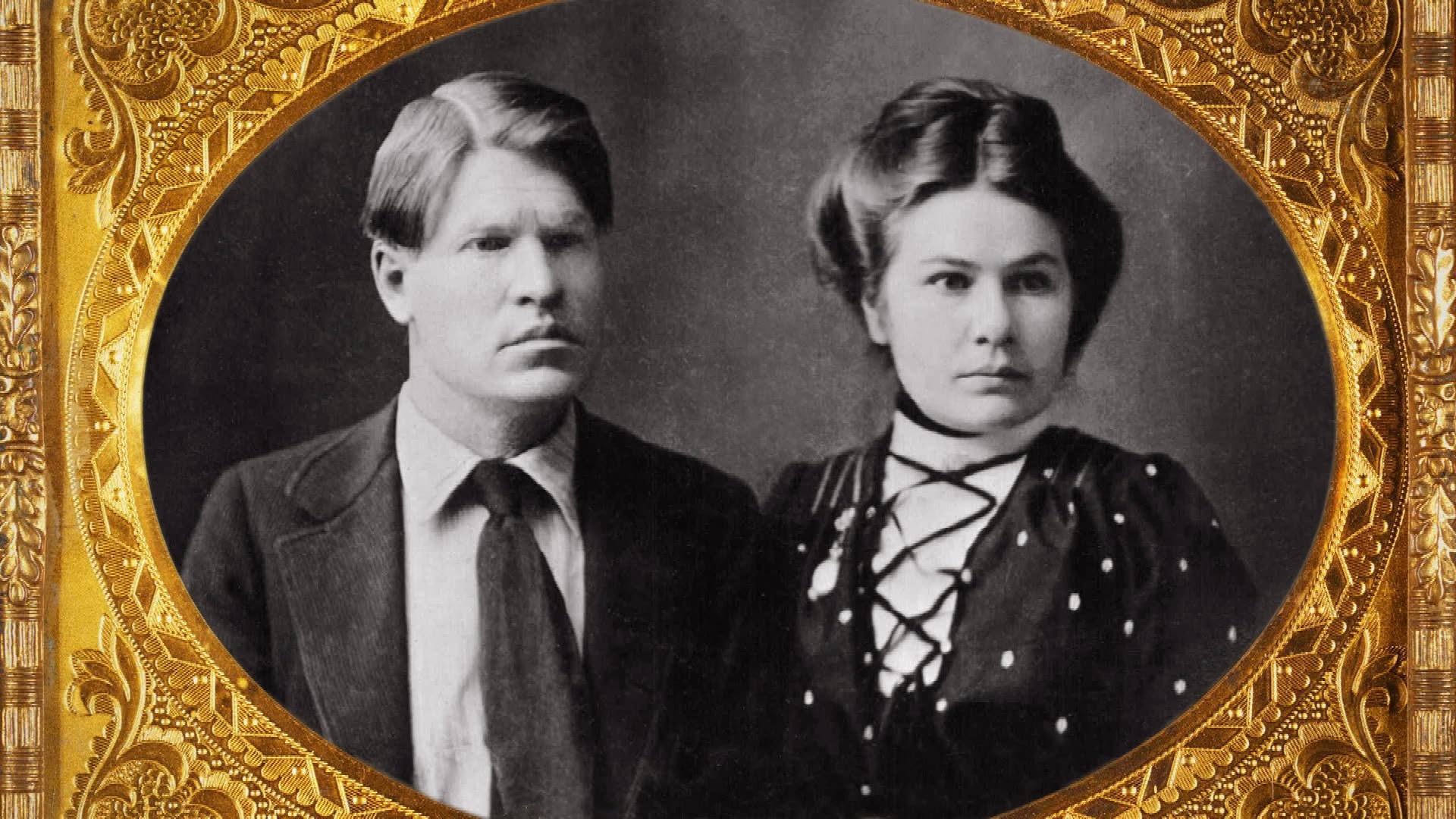 Black and white portrait of Charles M. Russell and Nancy Cooper Russell at their wedding.