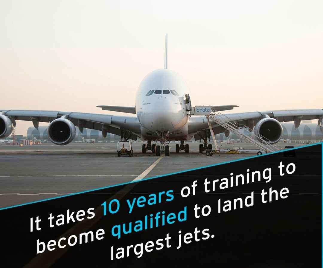 It takes 10 years of training to become a pilot of the largest jets