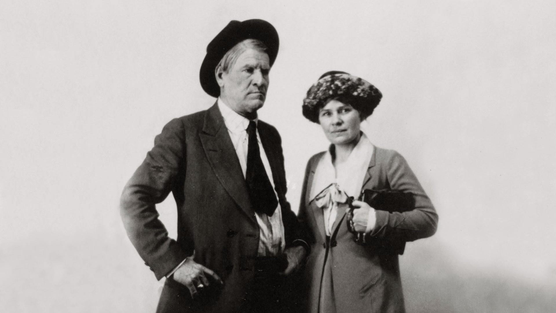 Black and White portrait of Charlie and Nancy Russell in Great Falls, Montana.