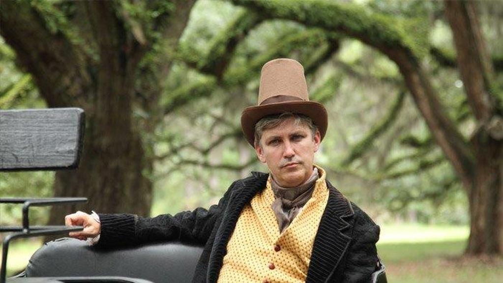 Steven dresses as a man would have done in the 19th Century.