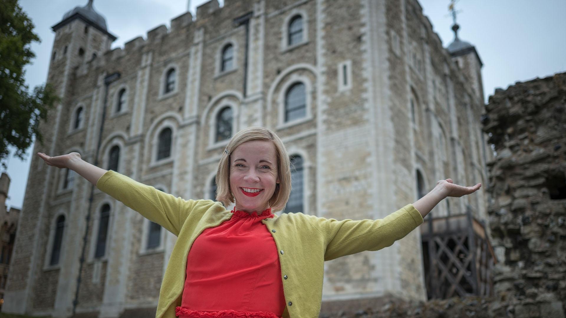 Lucy Worsley at the Tower of London.