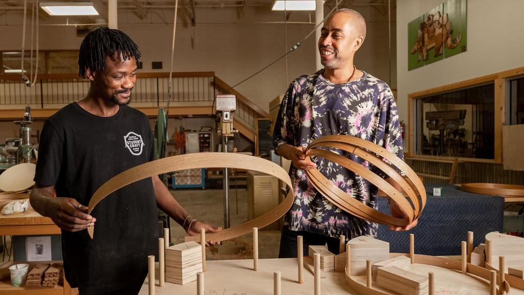 Craft in America: DEMOCRACY. Designer Stephen Burks works with Berea College student Joseph Opaleye