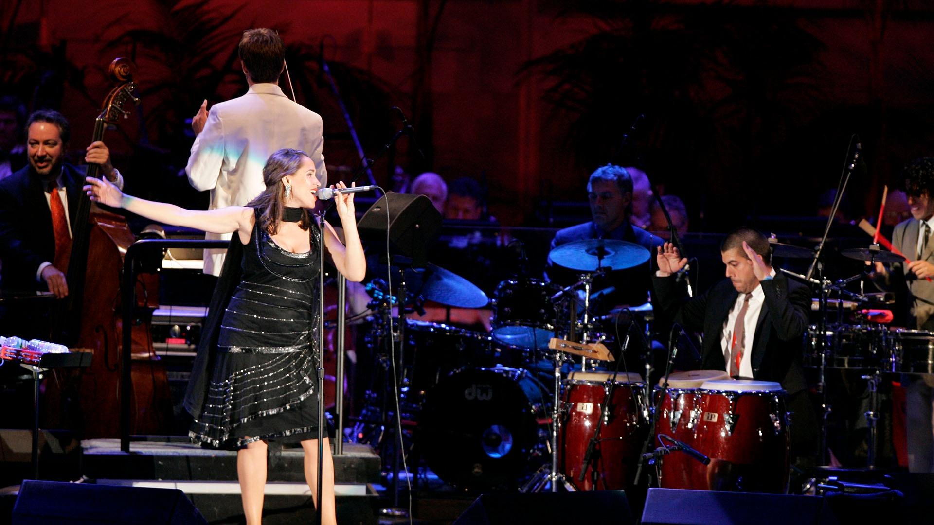 Pink Martini's China Forbes performs at the Hollywood Bowl on September 9, 2005. 