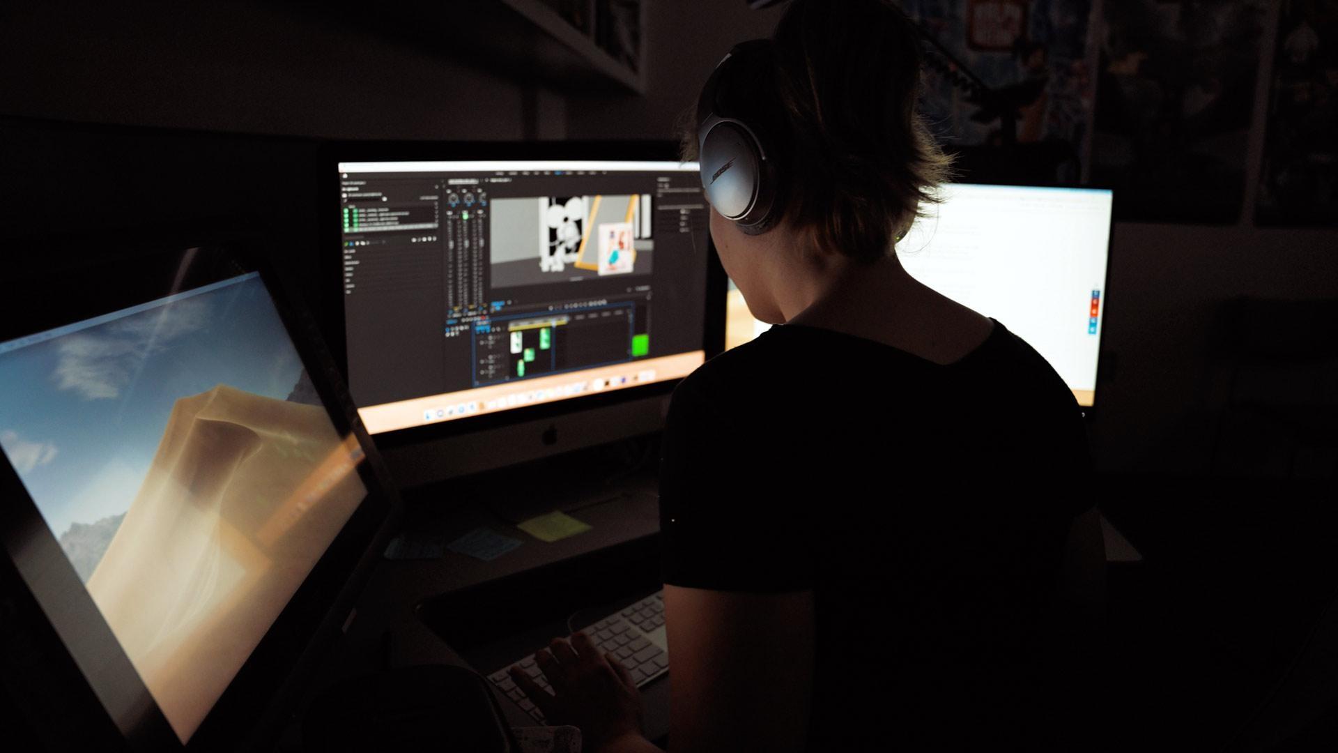 visualization student works on an animation project