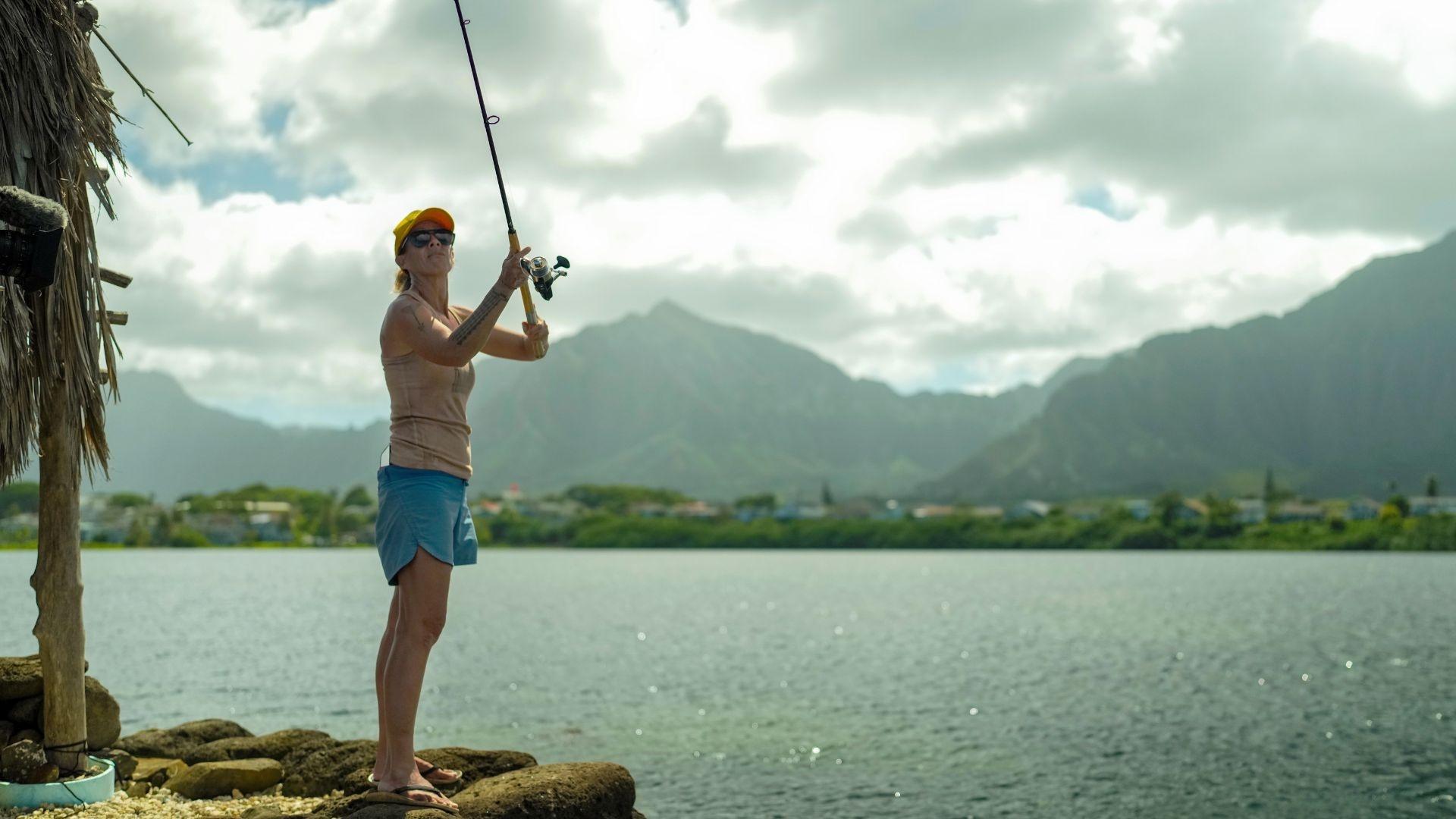 Hi‘ilei Kawelo at a fishpond.