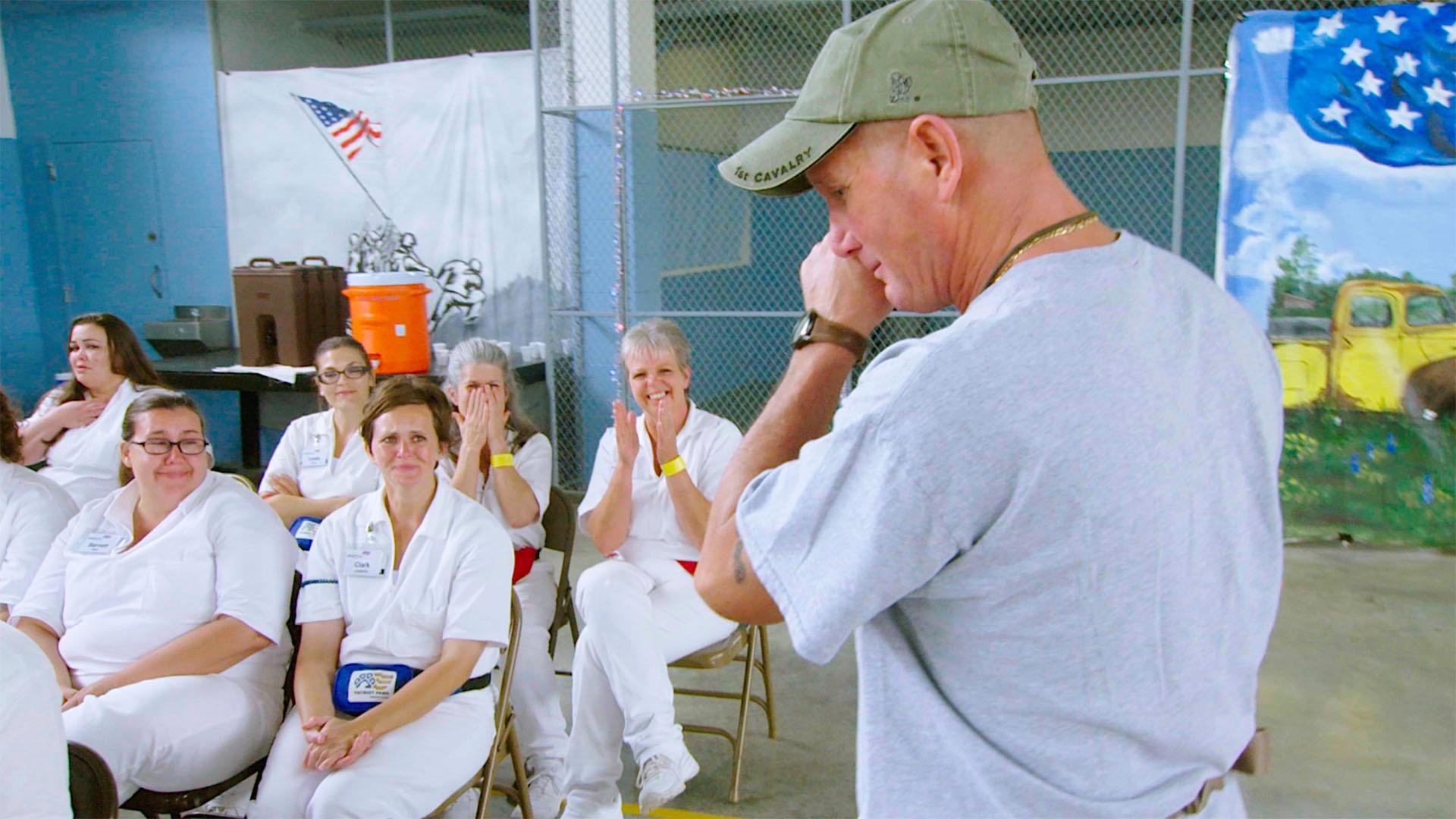Frank DeFronzo, CPL (Ret.) US Army, with an emotional goodbye to the inmates.