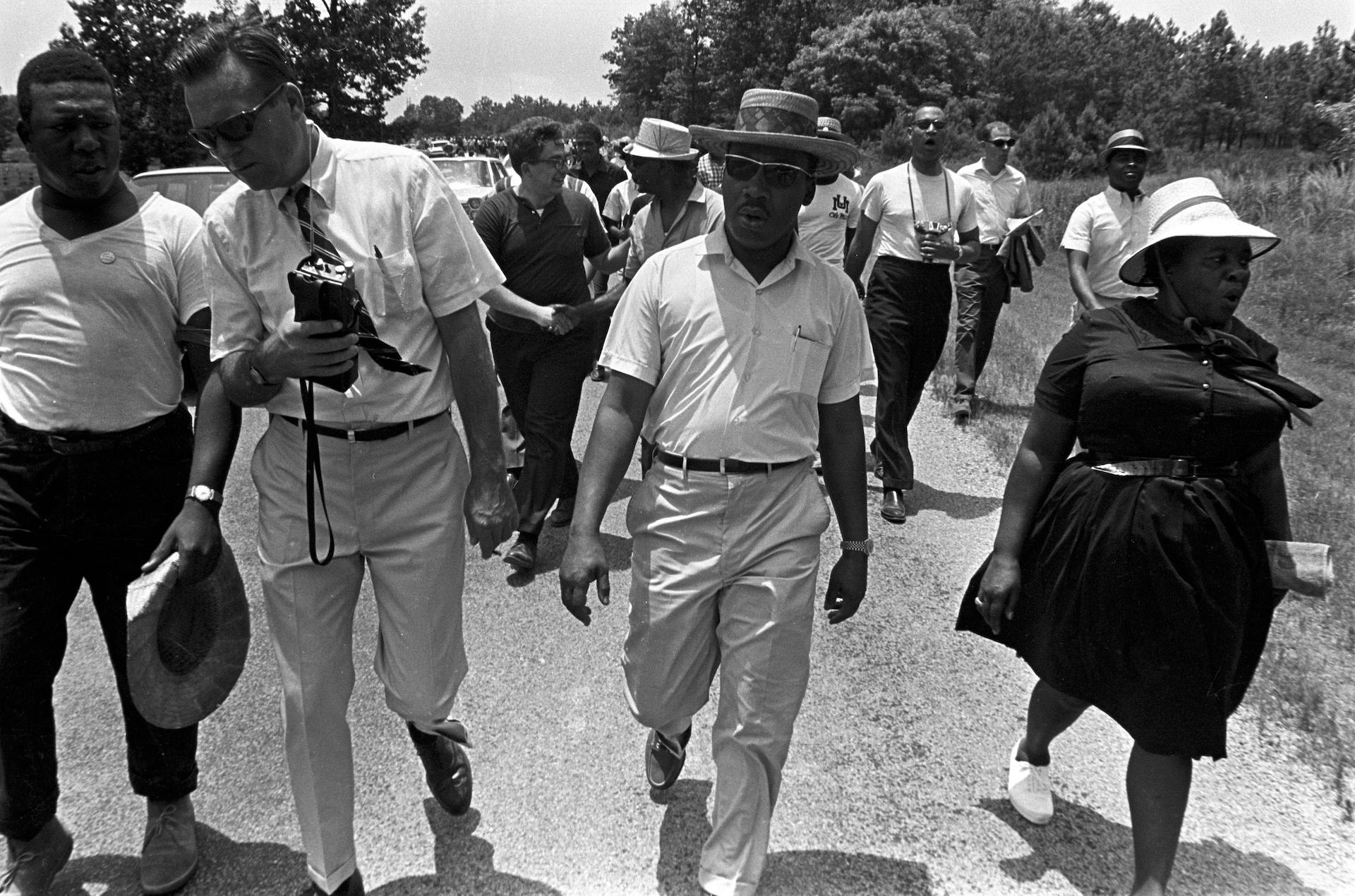 Jim Peppler photo: Martin Luther King, Jr., Fannie Lou Hamer, and others, participating in the "March Against Fear" through Mississippi, begun by James Meredith.